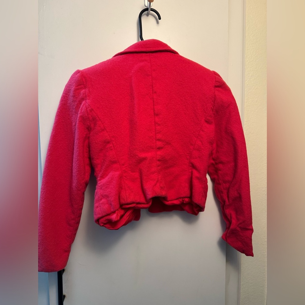 Vintage Petite Hot Pink 100% Wool Cropped Tailored Blazer - Picture 5 of 15